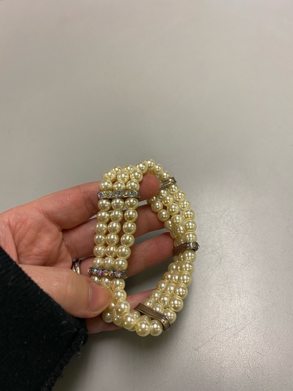 Classic Ivory Pearl Multi-Strand Stretch Bracelet with Crystal Accents